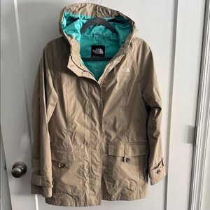 The North Face Khaki Jacket with Teal Lining